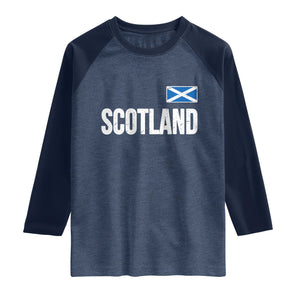 Scotland Saltire Flag Minimalist Athletic College Style Raglan Shirt TS02 Heather Denim Navy Print Your Wear
