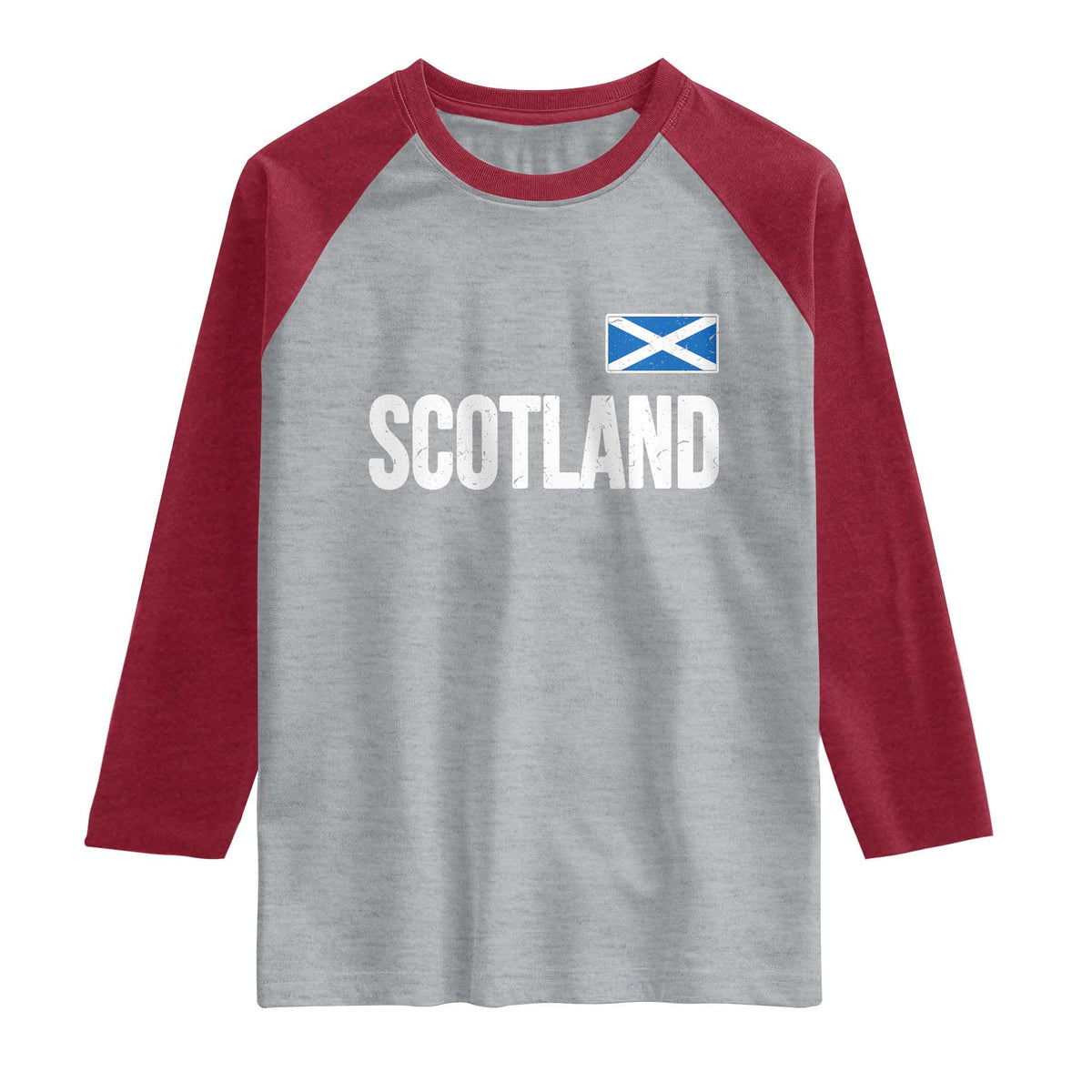 Scotland Saltire Flag Minimalist Athletic College Style Raglan Shirt TS02 Heather Gray Heather Red Print Your Wear