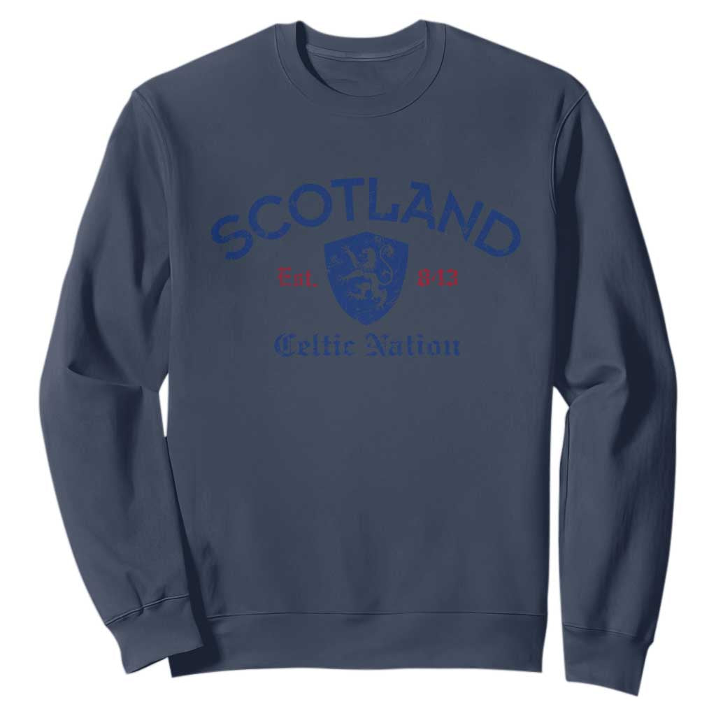 Scotland Celtic Nation Est 843 Sweatshirt Lion Rampant Shield Patriotic Scottish Heritage TS02 Navy Print Your Wear