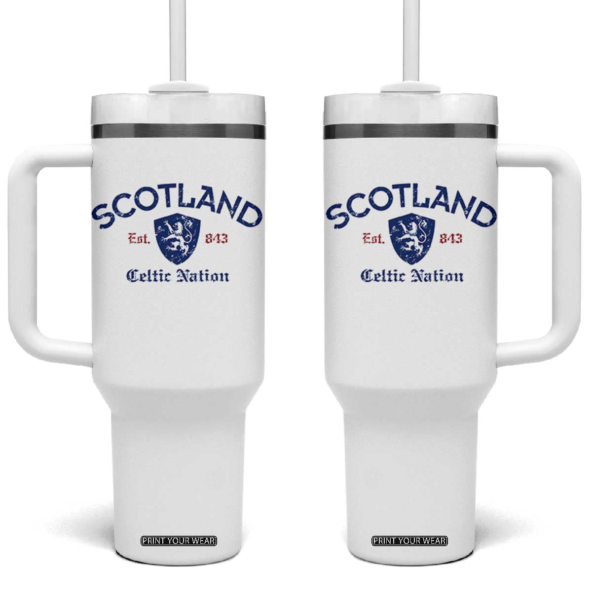 Scotland Celtic Nation Est 843 Tumbler With Handle Lion Rampant Shield Patriotic Scottish Heritage TS02 One Size: 40 oz White Print Your Wear