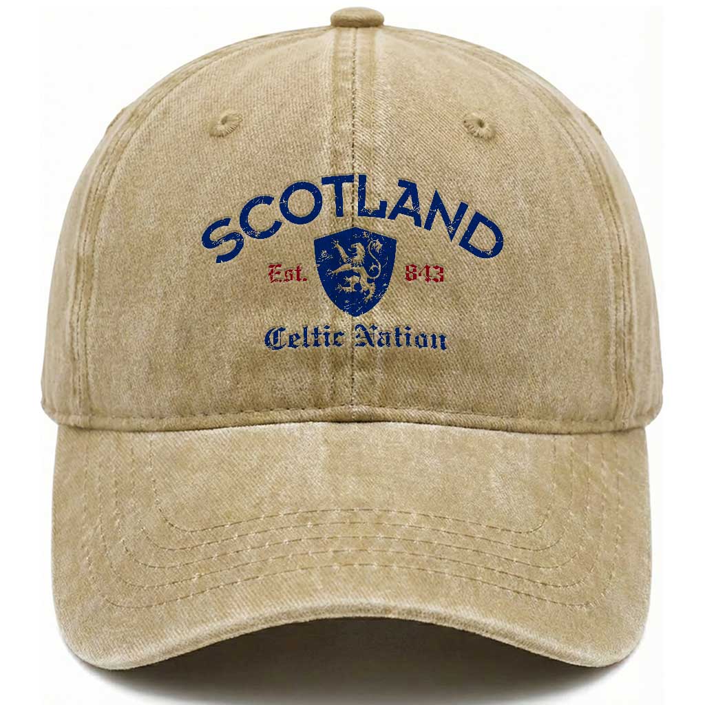 Scotland Celtic Nation Est 843 Washed Cotton Baseball Cap Lion Rampant Shield Patriotic Scottish Heritage TS02 Print Your Wear