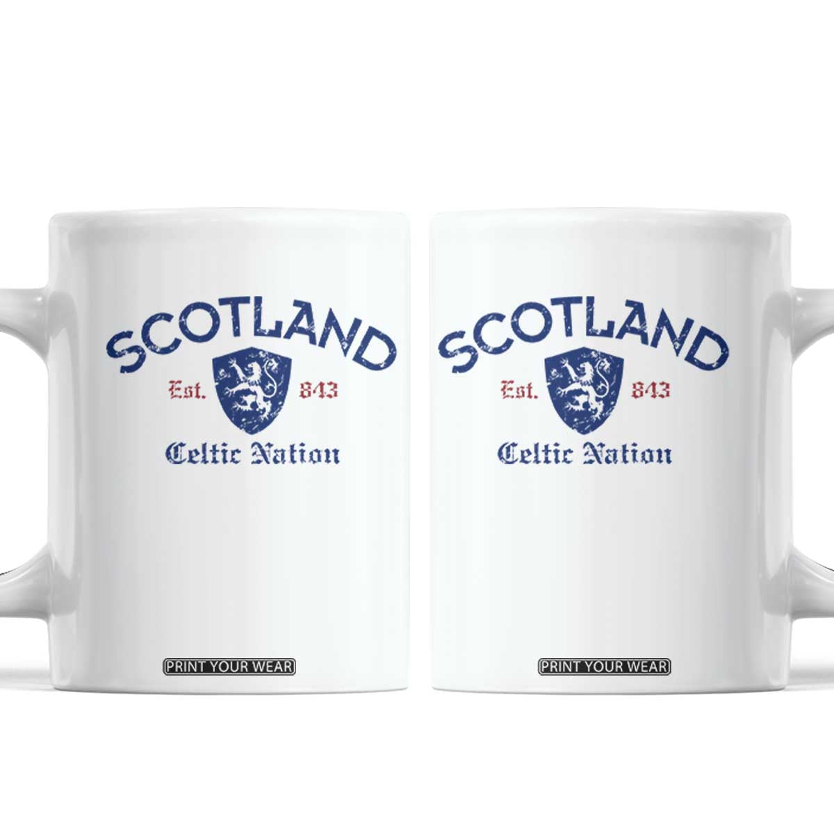 Scotland Celtic Nation Est 843 Coffee Mug Lion Rampant Shield Patriotic Scottish Heritage TS02 White Print Your Wear