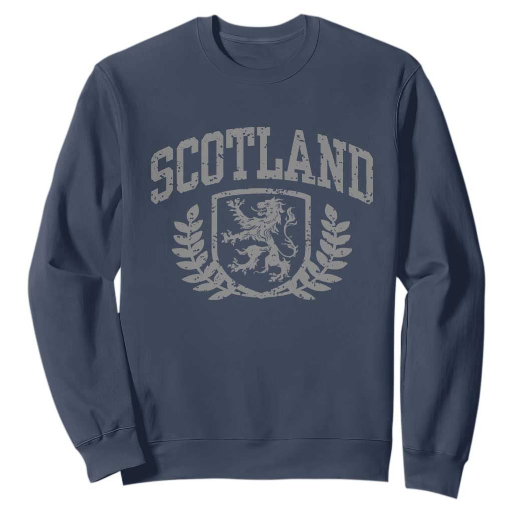 Scotland Lion Rampant Distressed Crest Sweatshirt Scottish Heritage Monochrome Laurel Wreath Vintage Graphic TS02 Navy Print Your Wear