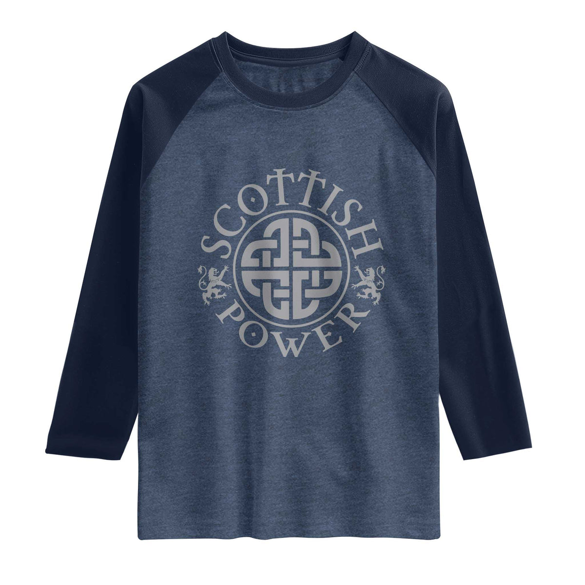 Scottish Power Celtic Knotwork Shield Emblem Raglan Shirt Traditional Tribal Heritage Scottish Pride TS02 Heather Denim Navy Print Your Wear