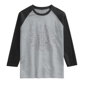 Scottish Power Celtic Knotwork Shield Emblem Raglan Shirt Traditional Tribal Heritage Scottish Pride TS02 Heather Gray Black Print Your Wear