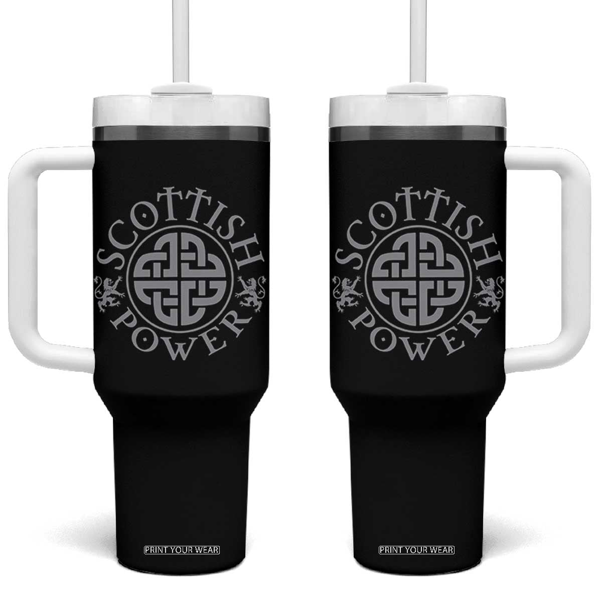 Scottish Power Celtic Knotwork Shield Emblem Tumbler With Handle Traditional Tribal Heritage Scottish Pride TS02 One Size: 40 oz Black Print Your Wear