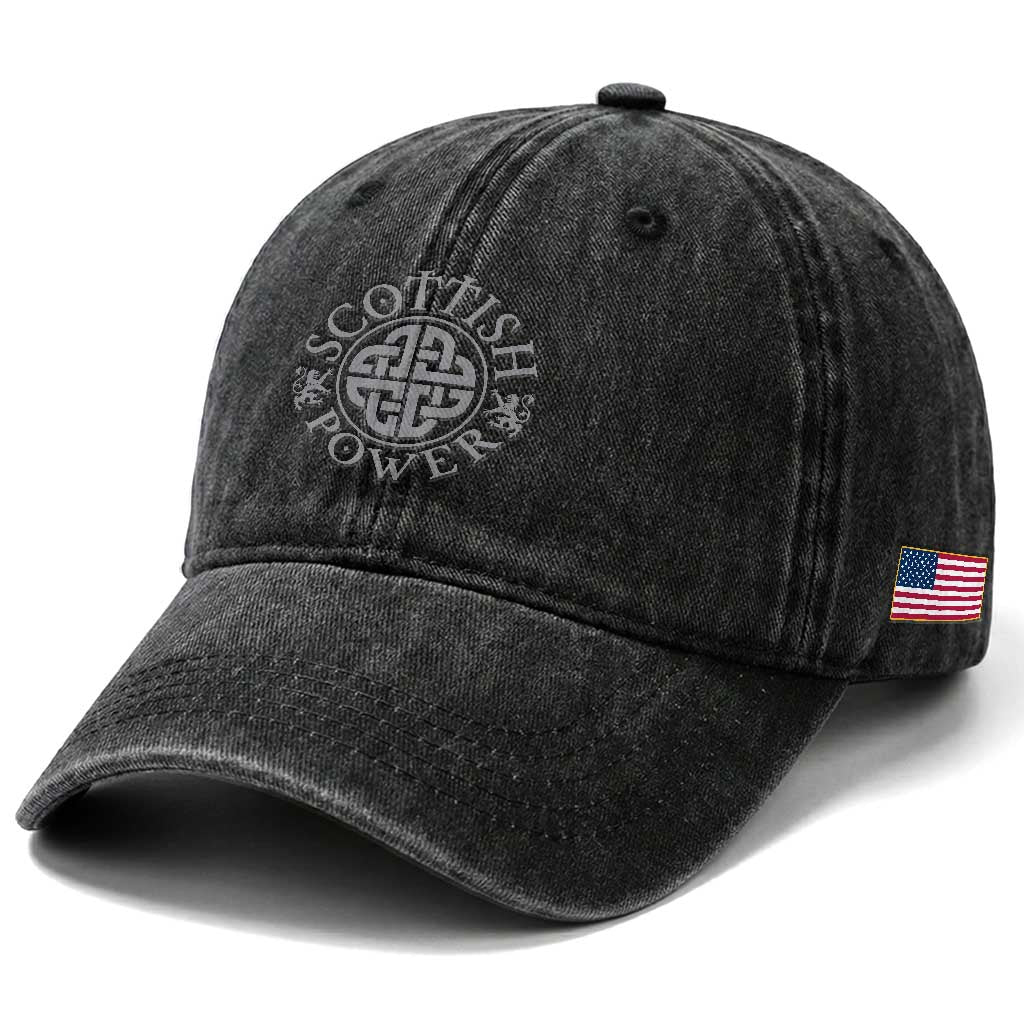 Scottish Power Celtic Knotwork Shield Emblem Washed Cotton Baseball Cap Traditional Tribal Heritage Scottish Pride TS02 Print Your Wear