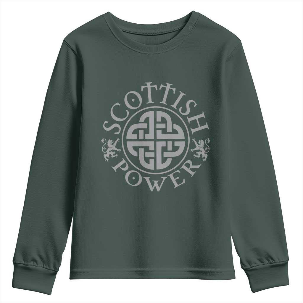Scottish Power Celtic Knotwork Shield Emblem Youth Sweatshirt Traditional Tribal Heritage Scottish Pride TS02 Dark Forest Green Print Your Wear