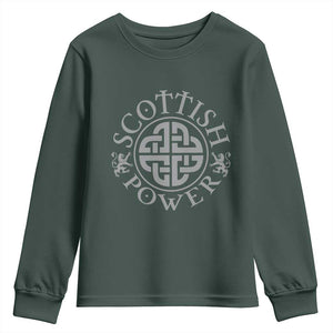 Scottish Power Celtic Knotwork Shield Emblem Youth Sweatshirt Traditional Tribal Heritage Scottish Pride TS02 Dark Forest Green Print Your Wear