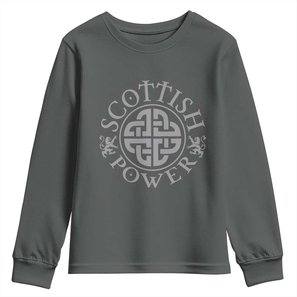 Scottish Power Celtic Knotwork Shield Emblem Youth Sweatshirt Traditional Tribal Heritage Scottish Pride TS02 Dark Heather Print Your Wear
