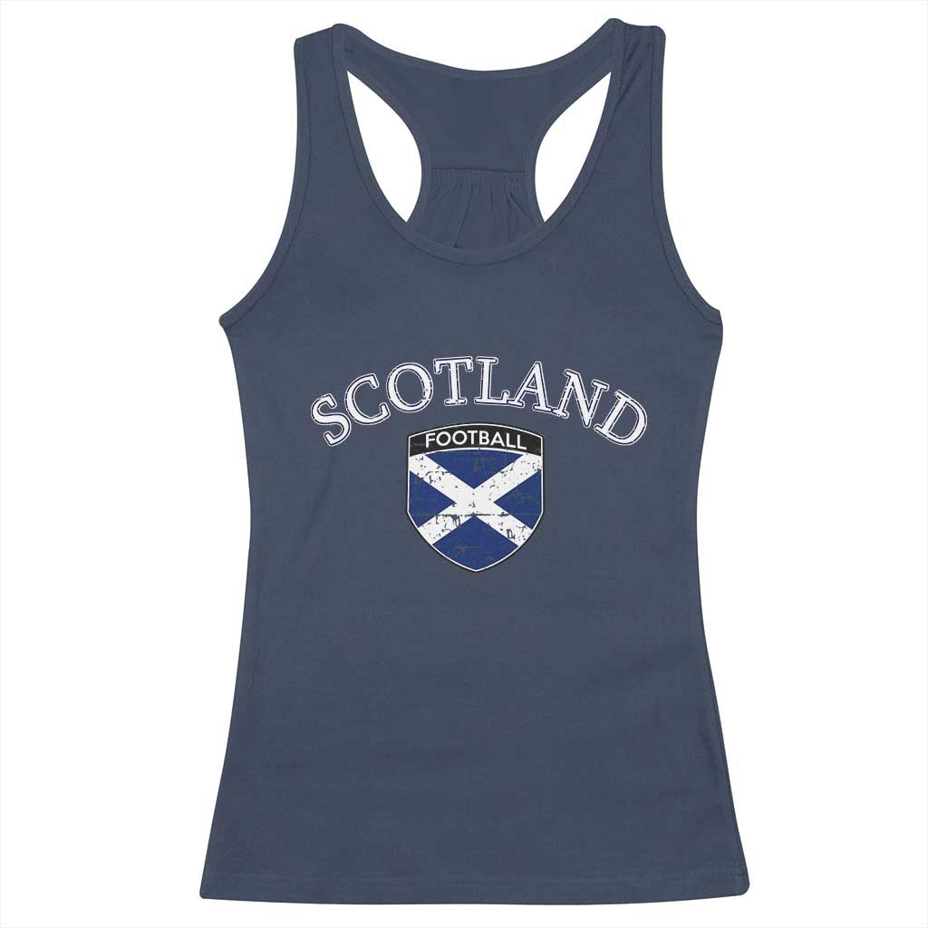 Scotland Football Distressed Shield Saltire Flag Racerback Tank Top Game Day Sports Soccer Fans TS02 Navy Print Your Wear