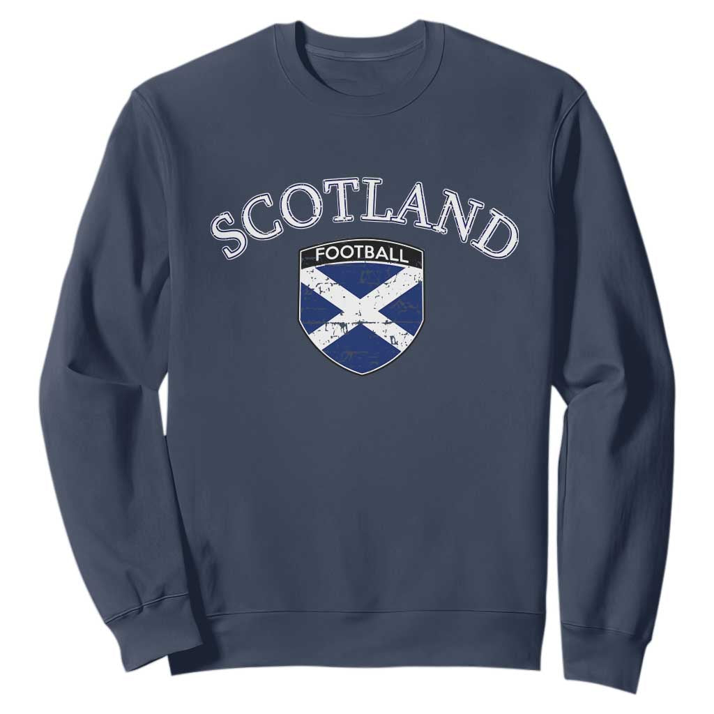 Scotland Football Distressed Shield Saltire Flag Sweatshirt Game Day Sports Soccer Fans TS02 Navy Print Your Wear