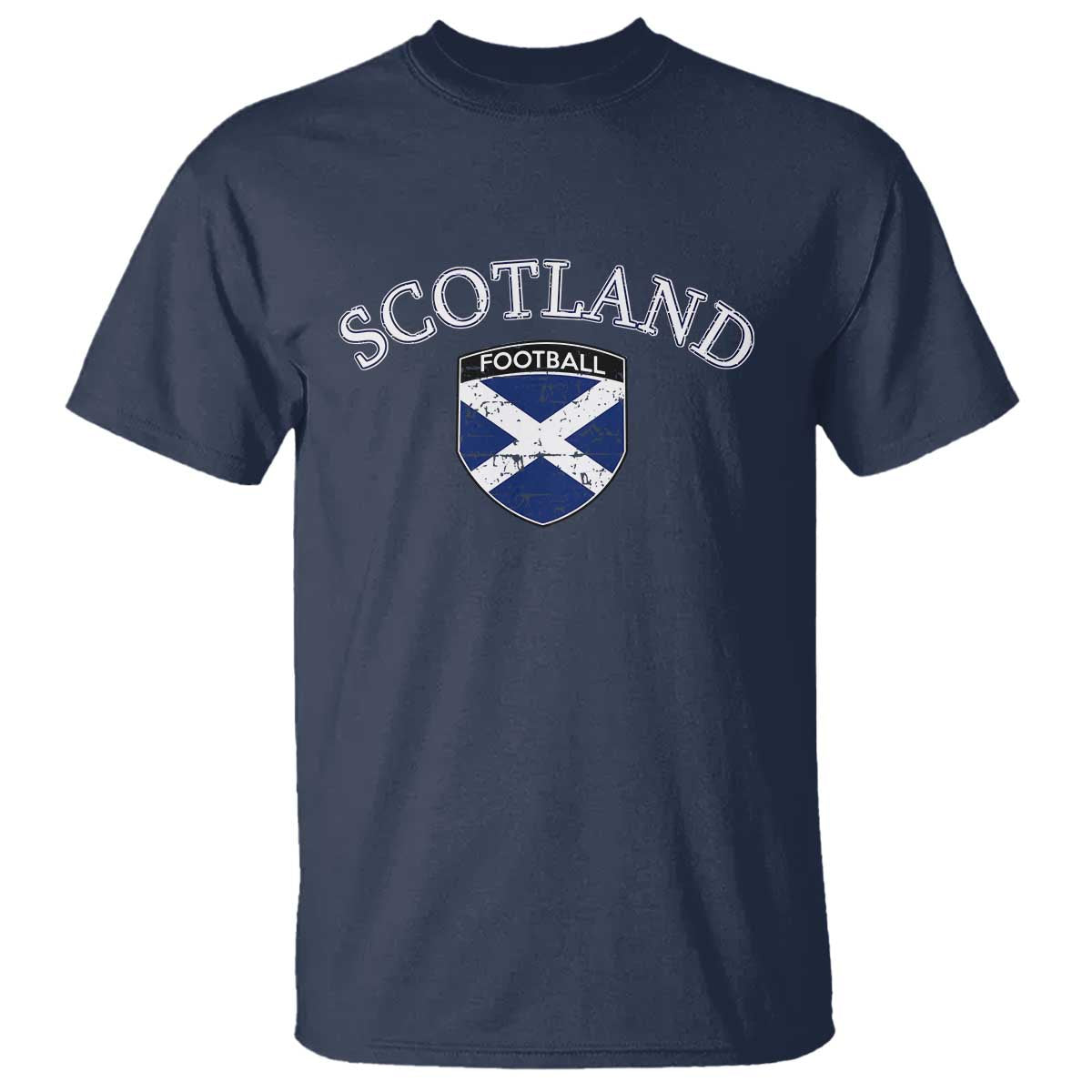 Scotland Football Distressed Shield Saltire Flag T Shirt Game Day Sports Soccer Fans TS02 Navy Print Your Wear