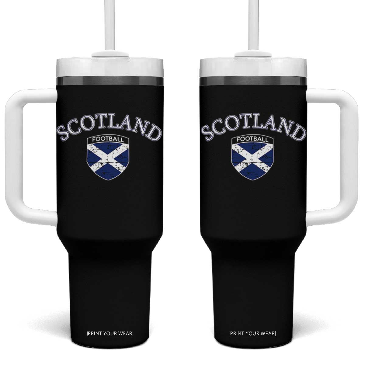 Scotland Football Distressed Shield Saltire Flag Tumbler With Handle Game Day Sports Soccer Fans TS02 One Size: 40 oz Black Print Your Wear