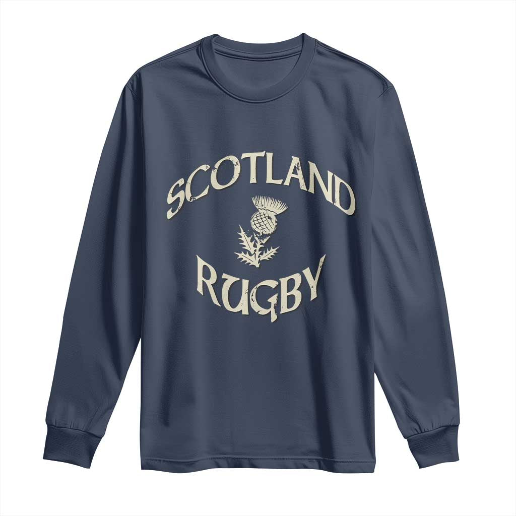 Scotland Rugby Distressed Vintage Traditional Thistle Long Sleeve Shirt Sports Fan Game Day TS02 Navy Print Your Wear