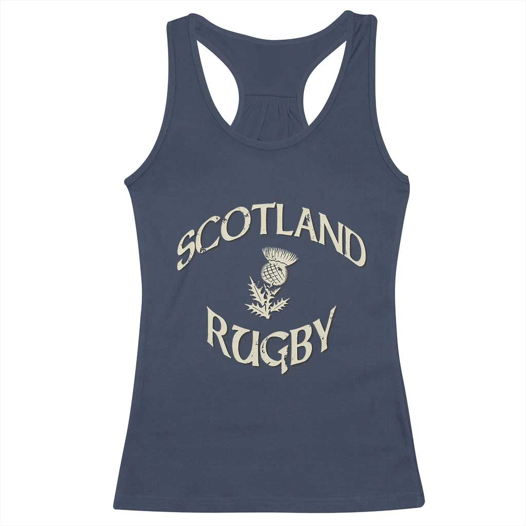 Scotland Rugby Distressed Vintage Traditional Thistle Racerback Tank Top Sports Fan Game Day TS02 Navy Print Your Wear