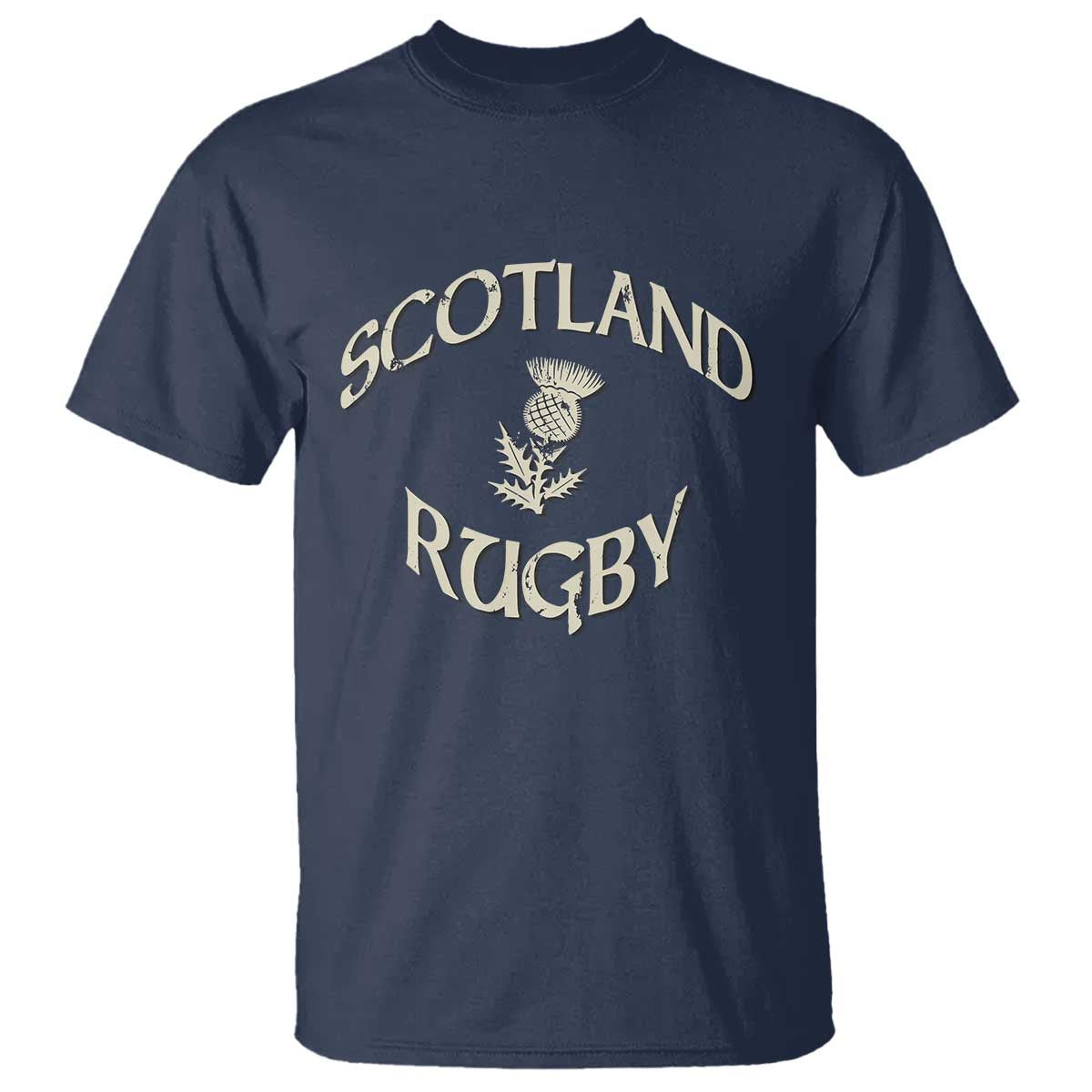 Scotland Rugby Distressed Vintage Traditional Thistle T Shirt Sports Fan Game Day TS02 Navy Print Your Wear