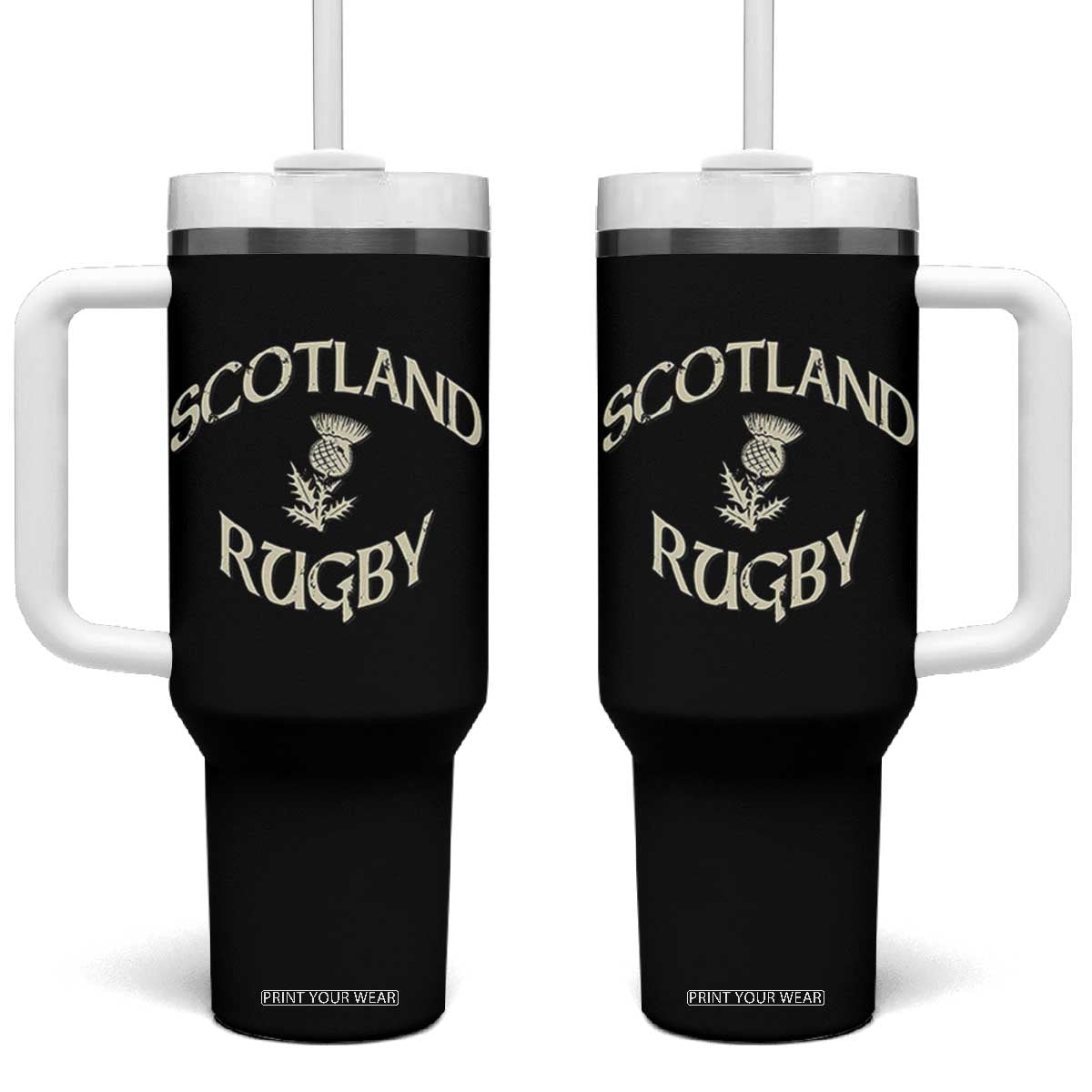 Scotland Rugby Distressed Vintage Traditional Thistle Tumbler With Handle Sports Fan Game Day TS02 One Size: 40 oz Black Print Your Wear