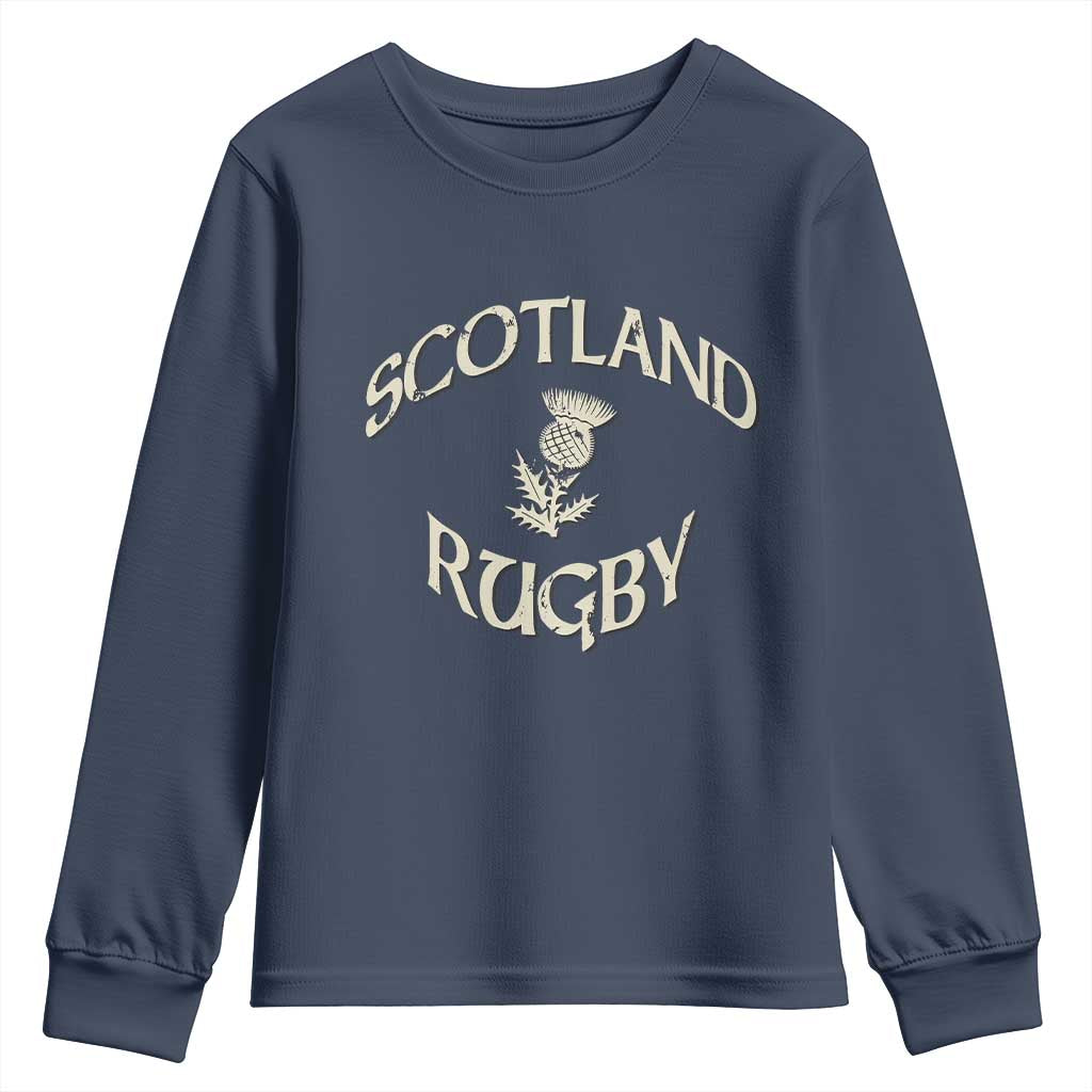 Scotland Rugby Distressed Vintage Traditional Thistle Youth Sweatshirt Sports Fan Game Day TS02 Navy Print Your Wear