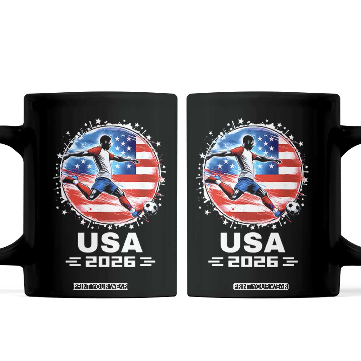 USA Soccer Patriotic Player 2026 Graphic Coffee Mug United States Football Fan Spirit TS02 Black Print Your Wear