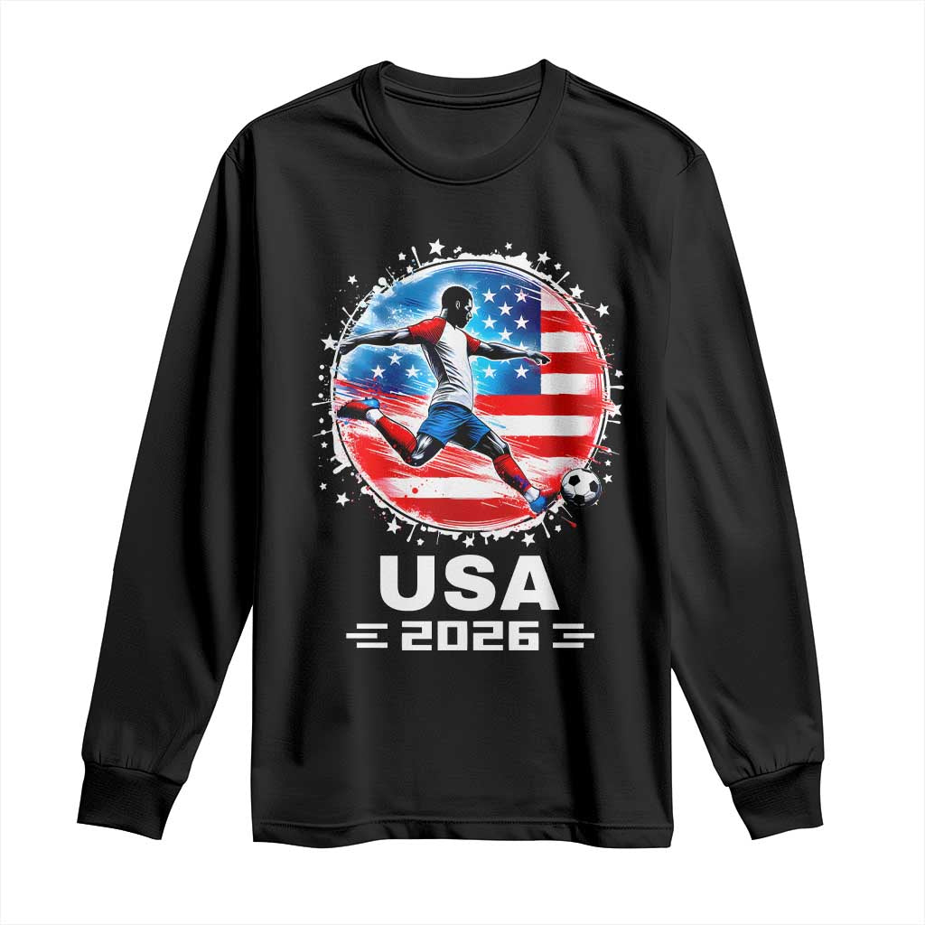 USA Soccer Patriotic Player 2026 Graphic Long Sleeve Shirt United States Football Fan Spirit TS02 Black Print Your Wear