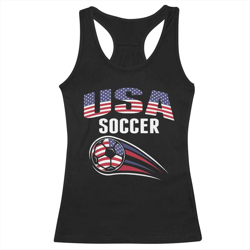Patriotic USA Soccer Stars and Stripes Graphic Racerback Tank Top American Football Fan Game Day Spirit TS02 Black Print Your Wear