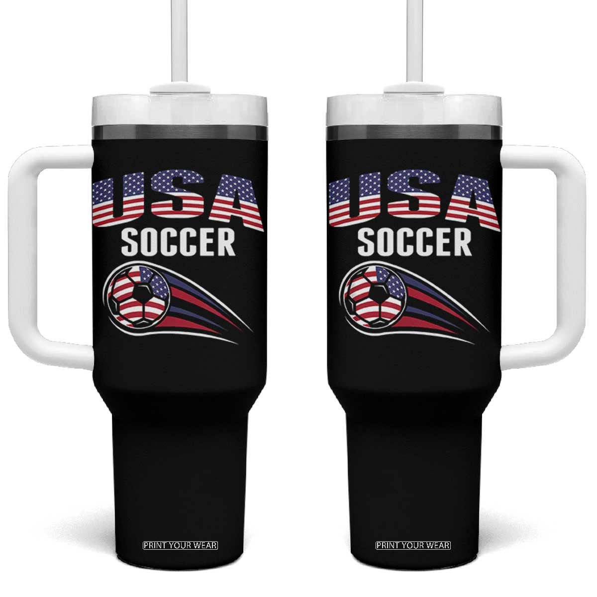 Patriotic USA Soccer Stars and Stripes Graphic Tumbler With Handle American Football Fan Game Day Spirit TS02 One Size: 40 oz Black Print Your Wear
