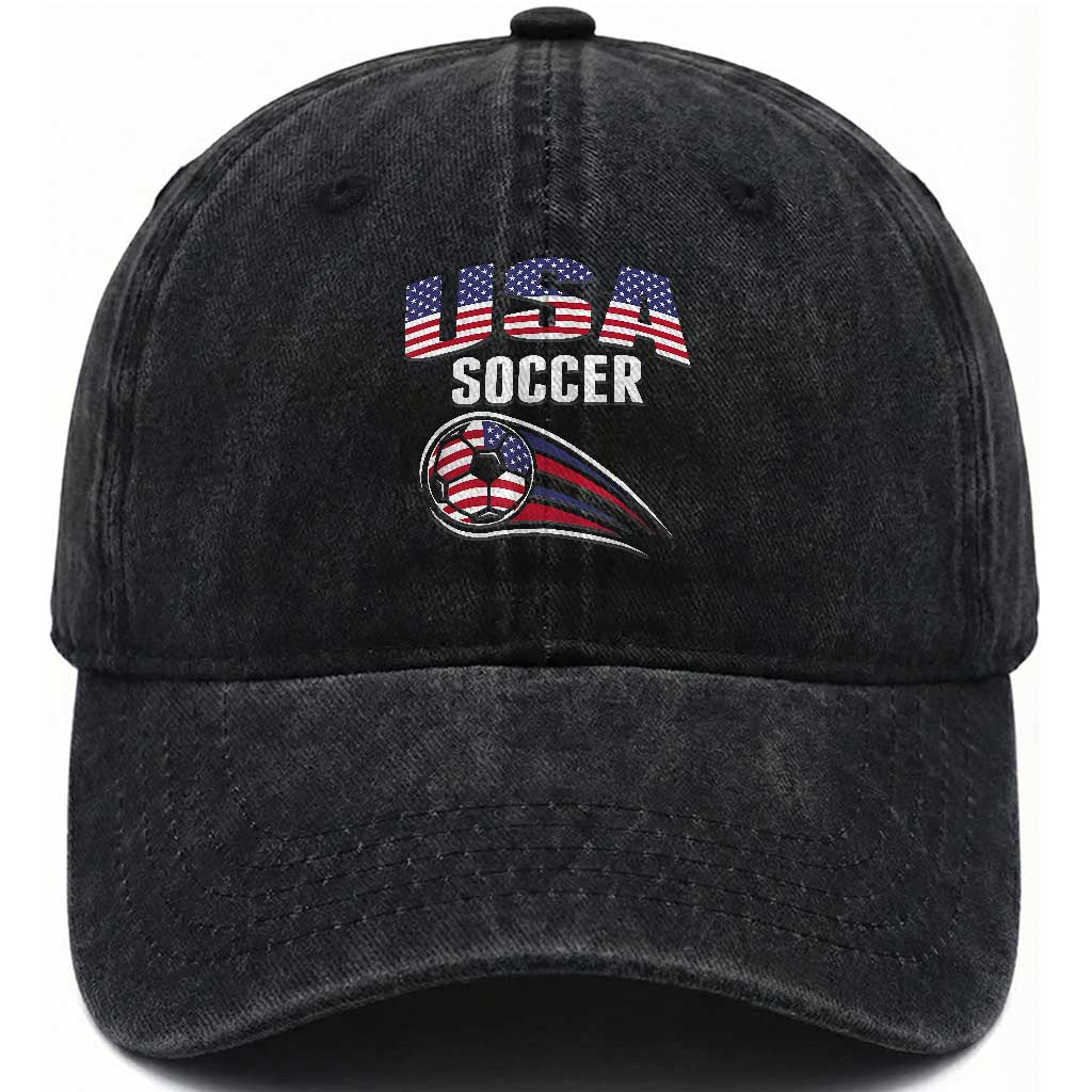 Patriotic USA Soccer Stars and Stripes Graphic Washed Cotton Baseball Cap American Football Fan Game Day Spirit TS02 Print Your Wear