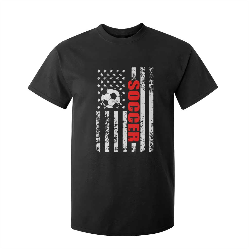 Distressed USA Flag Soccer Player T Shirt For Kid Patriotic American Football Lover TS02 Black Print Your Wear