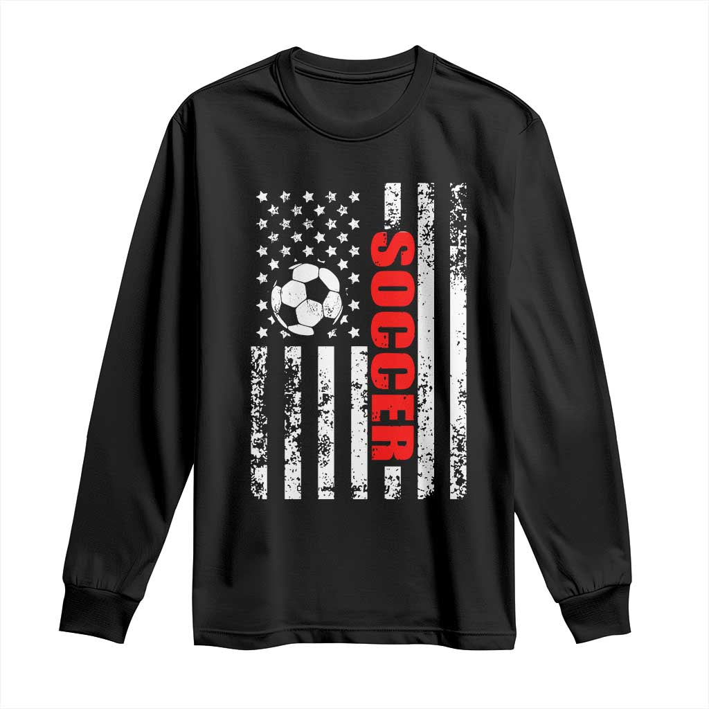 Distressed USA Flag Soccer Player Long Sleeve Shirt Patriotic American Football Lover TS02 Black Print Your Wear
