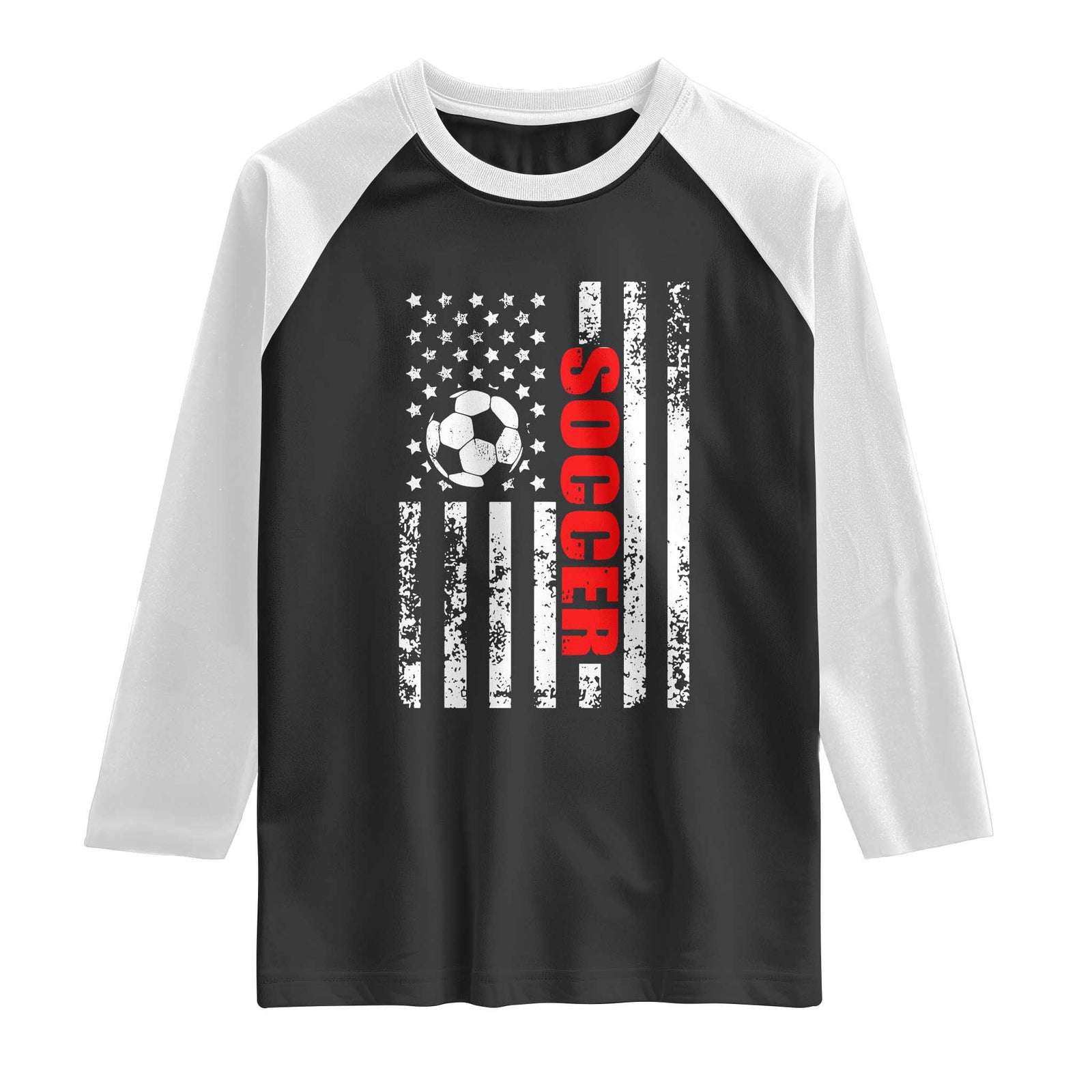 Distressed USA Flag Soccer Player Raglan Shirt Patriotic American Football Lover TS02 Black White Print Your Wear