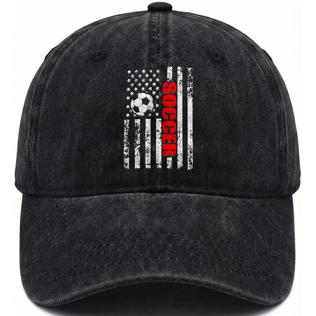 Distressed USA Flag Soccer Player Washed Cotton Baseball Cap Patriotic American Football Lover TS02 Print Your Wear