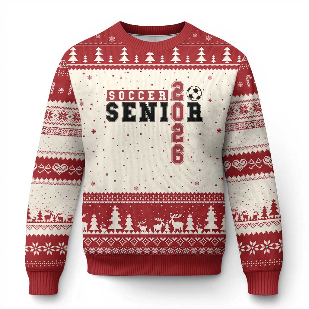 Soccer Senior Class of 2026 Typography Graphic Ugly Christmas Sweater High School Varsity Athlete Graduation Gift TS02 Beige Red Print Your Wear