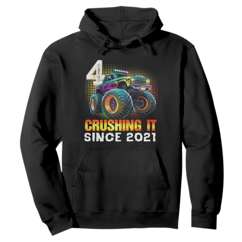 Monster Truck Birthday Hoodie Happy 4th Bday Party 4 Years Old Boy TS02 Black Print Your Wear