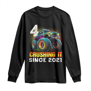 Monster Truck Birthday Long Sleeve Shirt Happy 4th Bday Party 4 Years Old Boy TS02 Black Print Your Wear