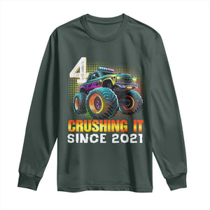 Monster Truck Birthday Long Sleeve Shirt Happy 4th Bday Party 4 Years Old Boy TS02 Dark Forest Green Print Your Wear