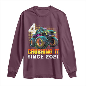 Monster Truck Birthday Long Sleeve Shirt Happy 4th Bday Party 4 Years Old Boy TS02 Maroon Print Your Wear