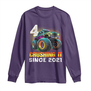 Monster Truck Birthday Long Sleeve Shirt Happy 4th Bday Party 4 Years Old Boy TS02 Purple Print Your Wear