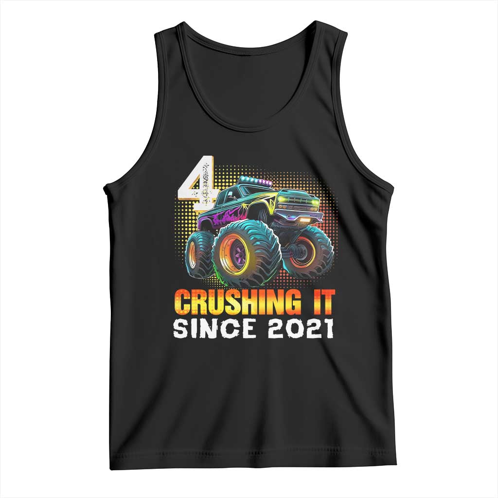 Monster Truck Birthday Tank Top Happy 4th Bday Party 4 Years Old Boy TS02 Black Print Your Wear