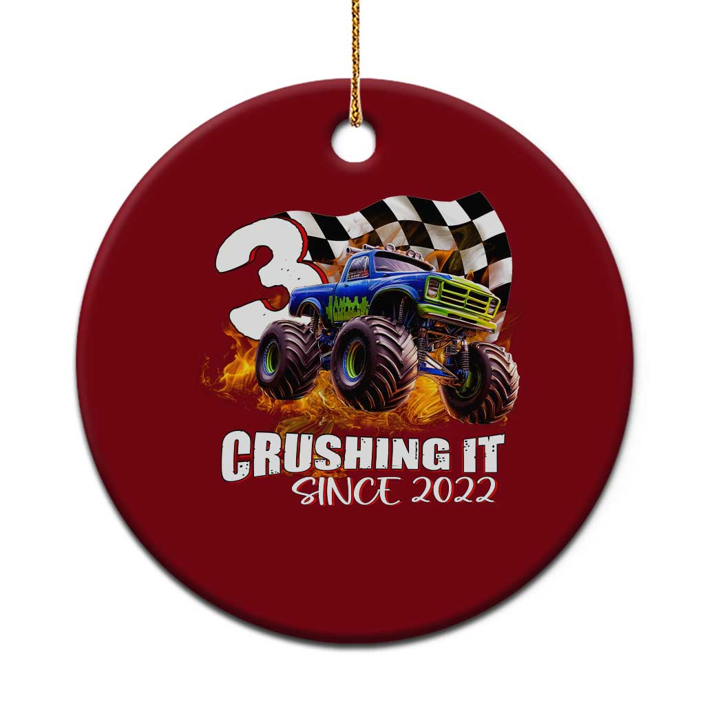 Monster Truck Birthday Ceramic Ornament Happy 3rd Bday Party 3 Years Old Boy TS02 1pc Red Print Your Wear