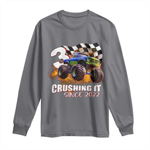 Monster Truck Birthday Long Sleeve Shirt Happy 3rd Bday Party 3 Years Old Boy TS02 Charcoal Print Your Wear