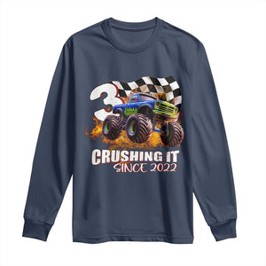 Monster Truck Birthday Long Sleeve Shirt Happy 3rd Bday Party 3 Years Old Boy TS02 Navy Print Your Wear