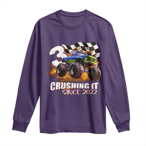 Monster Truck Birthday Long Sleeve Shirt Happy 3rd Bday Party 3 Years Old Boy TS02 Purple Print Your Wear