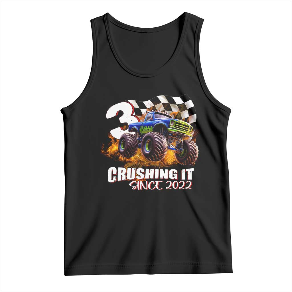Monster Truck Birthday Tank Top Happy 3rd Bday Party 3 Years Old Boy TS02 Black Print Your Wear
