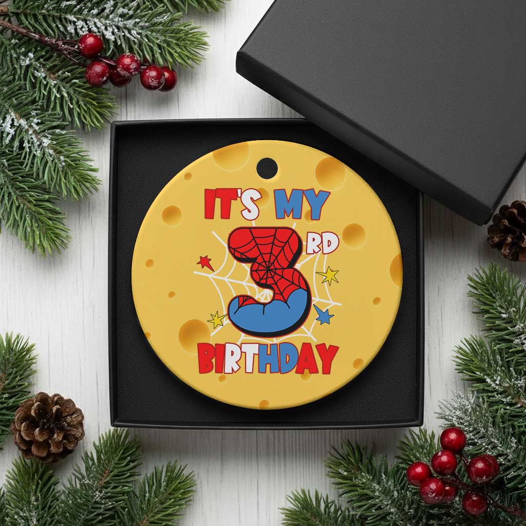 Spider Birthday Ceramic Ornament It's My 3rd Bday Party 3 Years Old Boy TS02 1pc Yellow Cheese Print Your Wear