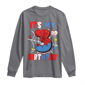 Spider Birthday Long Sleeve Shirt It's My 3rd Bday Party 3 Years Old Boy TS02 Charcoal Print Your Wear