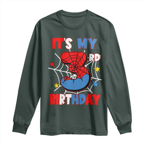 Spider Birthday Long Sleeve Shirt It's My 3rd Bday Party 3 Years Old Boy TS02 Dark Forest Green Print Your Wear