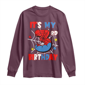 Spider Birthday Long Sleeve Shirt It's My 3rd Bday Party 3 Years Old Boy TS02 Maroon Print Your Wear