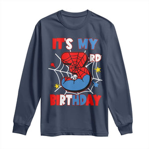 Spider Birthday Long Sleeve Shirt It's My 3rd Bday Party 3 Years Old Boy TS02 Navy Print Your Wear