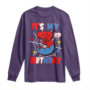 Spider Birthday Long Sleeve Shirt It's My 3rd Bday Party 3 Years Old Boy TS02 Purple Print Your Wear